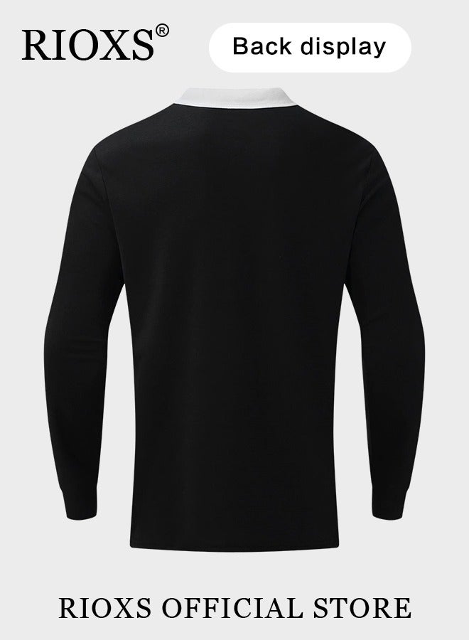 RIOXS Men's Slim-fit Polo Shirt, Basic Long Sleeve T-Shirt, Comfy Breathable Shirt, Classic Tops with Zipper Closure, Reliable Option for Any Man Seeking Comfort without Compromising on Style  - Image 3