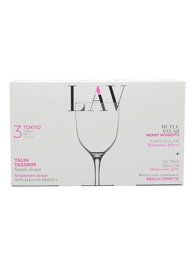 LAV 3 Pieces Tokyo Wine Glass Set 365 Ml - Clear - Image 4