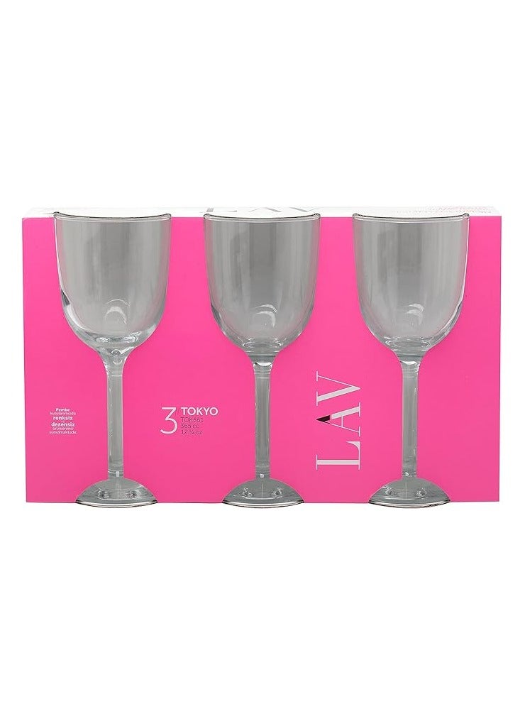 LAV 3 Pieces Tokyo Wine Glass Set 365 Ml - Clear - Image 3