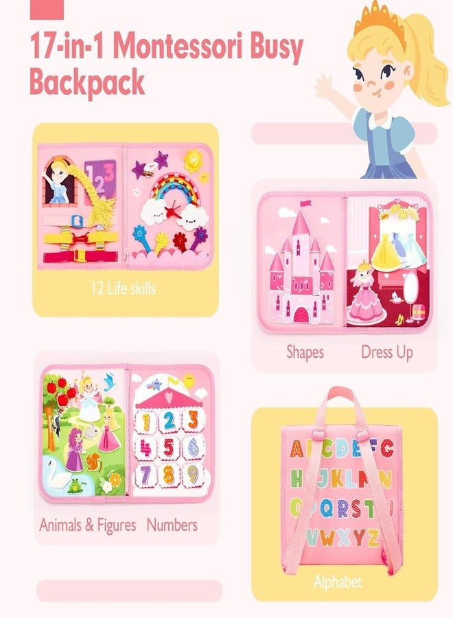 BeFunky Montessori Toys for Ages 2-4, Busy Board 1-4 Year Old Girl Birthday Gift 17 in 1 Preschool Learning Activities with 12 Life Skill, Number,Shape,Dressup,Animal,Figures (Princess) - Image 2