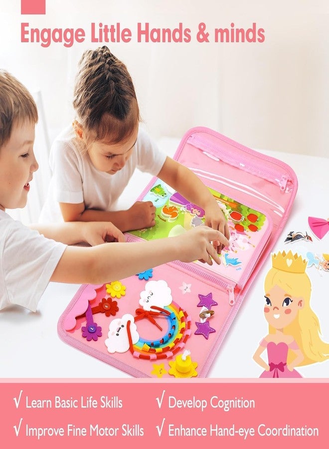 BeFunky Montessori Toys for Ages 2-4, Busy Board 1-4 Year Old Girl Birthday Gift 17 in 1 Preschool Learning Activities with 12 Life Skill, Number,Shape,Dressup,Animal,Figures (Princess) - Image 3
