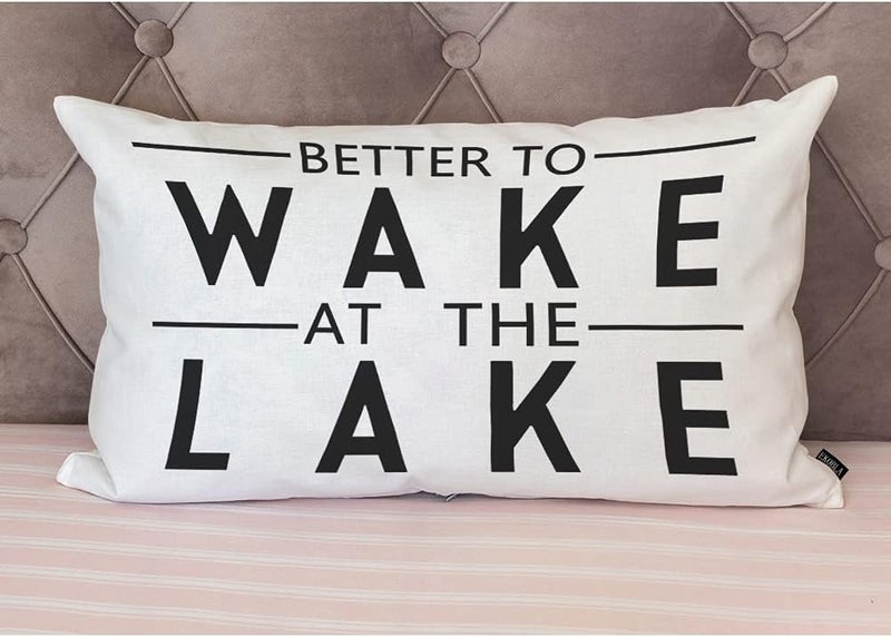 EKOBLA Better to Wake at The Lake Pillow Cases Throw Pillow Covers Funny Quote Adventure Happy Camping Square Throw Waist Pillow Case Cushion Cases for Sofa Bedroom Living Room 12x20 Inches - Image 4