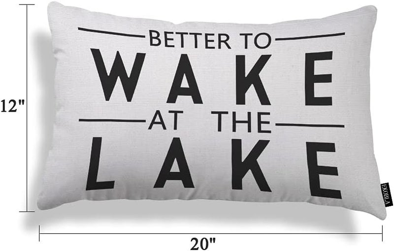 EKOBLA Better to Wake at The Lake Pillow Cases Throw Pillow Covers Funny Quote Adventure Happy Camping Square Throw Waist Pillow Case Cushion Cases for Sofa Bedroom Living Room 12x20 Inches - Image 5