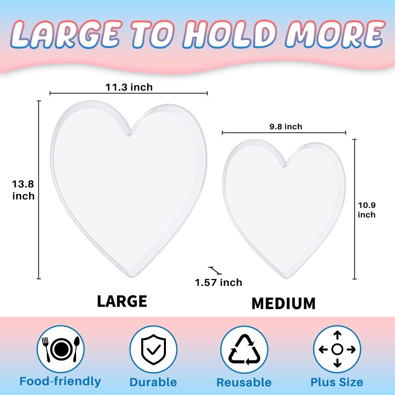 RUFHVTY 13.8" Acrylic Heart Shaped Charcuterie Board, Heart Plates for Dessert Appetizer Display, Love Serving Tray for Valentines Day Birthday Anniversaries Table Decorations Supplies - Image 2