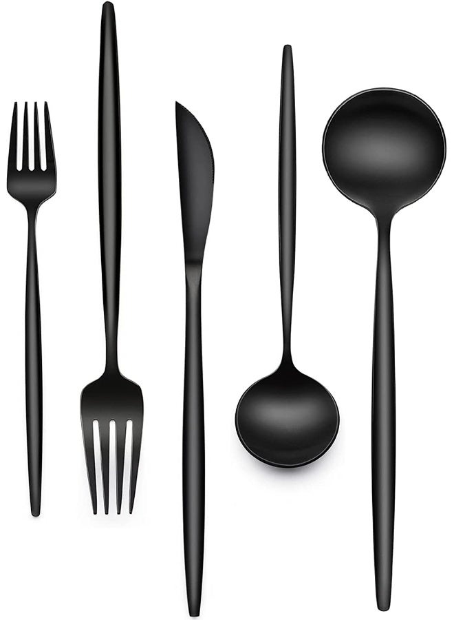 EWFEN 60-Piece 12 Setting Black Silverware, Food-Grade Stainless Steel Flatware Cutlery Set for Home, Office, Restaurant, Hotel - Image 1