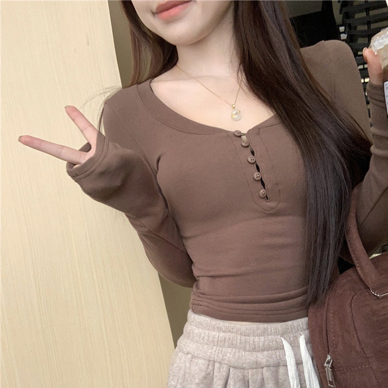 Pure Desire Women's Slim Fit Long Sleeve U-Neck T-Shirt – Geometric Pattern Casual Top - Image 1