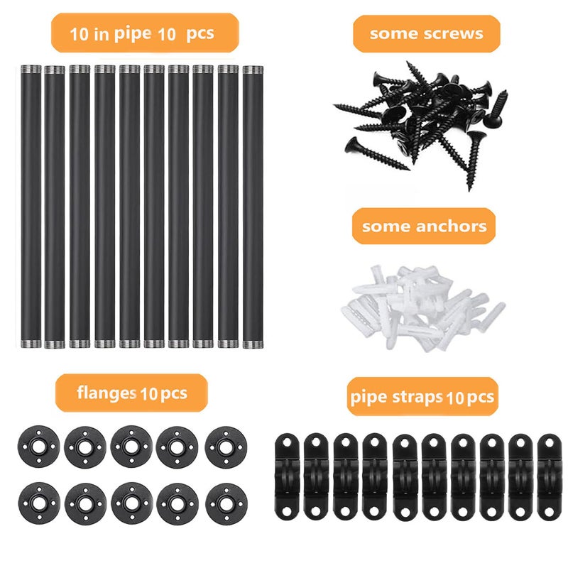 Ycco Industrial Black Iron Pipe Shelf Brackets Wall Mount Diy Shelving Brackets Pipe Decor Wall Rustic Garment Rack Hardware Included  10 Inch Set Of 10 - Image 5