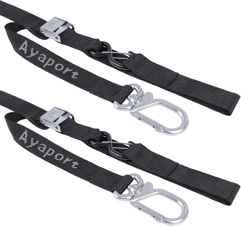 Ayaport أحزمة تثبيت الدراجات النارية من أيابورت مقاس 1.5 بوصة × 8 أقدام (مع خطافات كارابينر دوارة) أحزمة ربط كام، حزام مقود للدراجات النارية الترابية، الدراجات النارية، قوارب الكاياك، السيارات، الشاحنات، القوارب، البضائع، أسود - Image 1