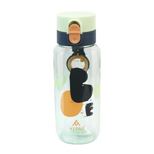 Attro Ben 650Ml Cute And Convenient Cartoon Printed Kids Plastic Water Bottle With Designer Hand Strap & Flip Lid Bpa-Free,Leak-Proof,Easy To Clean-Perfect For School,Sports And Travel,Mint Green - Image 1