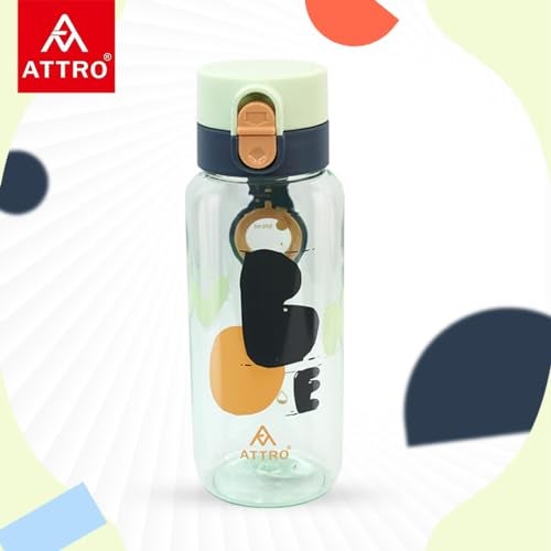 Attro Ben 650Ml Cute And Convenient Cartoon Printed Kids Plastic Water Bottle With Designer Hand Strap & Flip Lid Bpa-Free,Leak-Proof,Easy To Clean-Perfect For School,Sports And Travel,Mint Green - Image 2