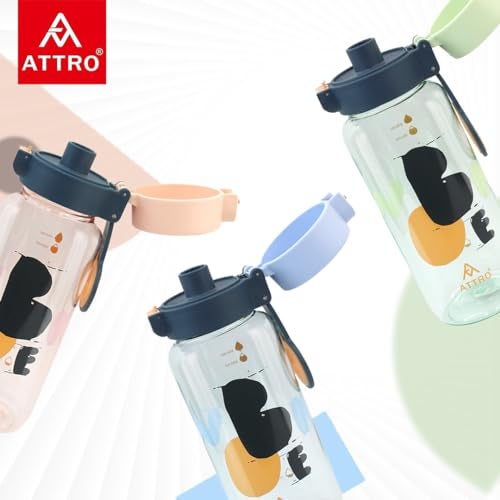 Attro Ben 650Ml Cute And Convenient Cartoon Printed Kids Plastic Water Bottle With Designer Hand Strap & Flip Lid Bpa-Free,Leak-Proof,Easy To Clean-Perfect For School,Sports And Travel,Mint Green - Image 4