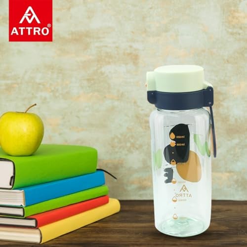 Attro Ben 650Ml Cute And Convenient Cartoon Printed Kids Plastic Water Bottle With Designer Hand Strap & Flip Lid Bpa-Free,Leak-Proof,Easy To Clean-Perfect For School,Sports And Travel,Mint Green - Image 3
