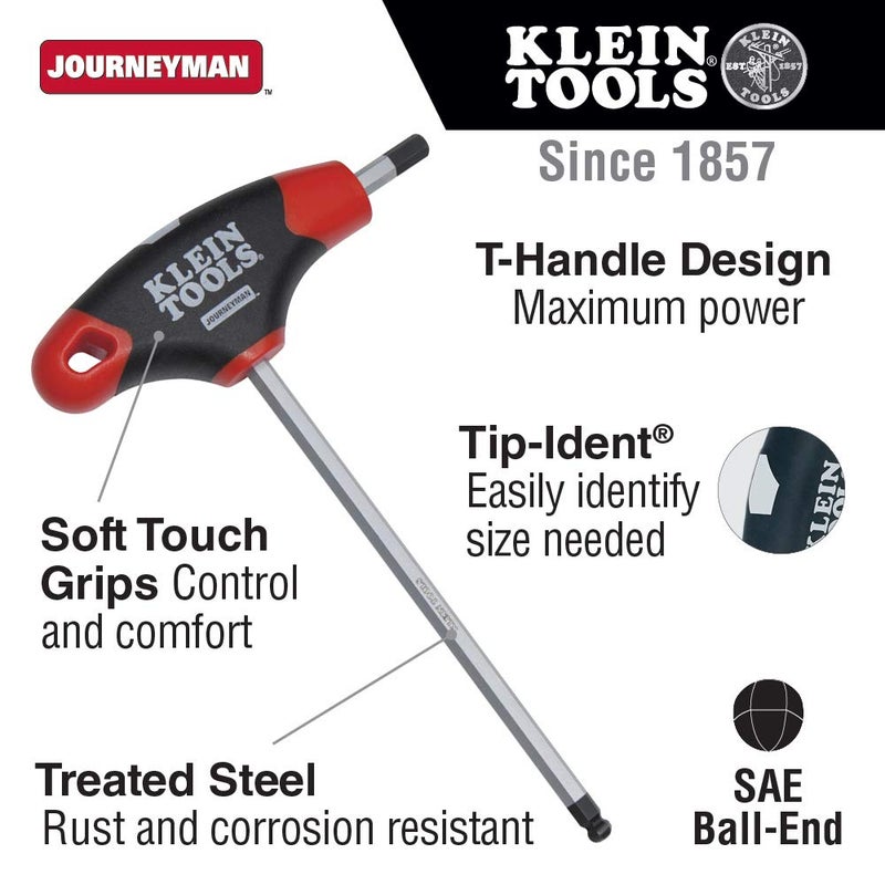 KLEIN TOOLS JTH6E09BE 9/64-Inch Ball-End Hex Key with Journeyman T-Handle, 6-Inch - Image 2