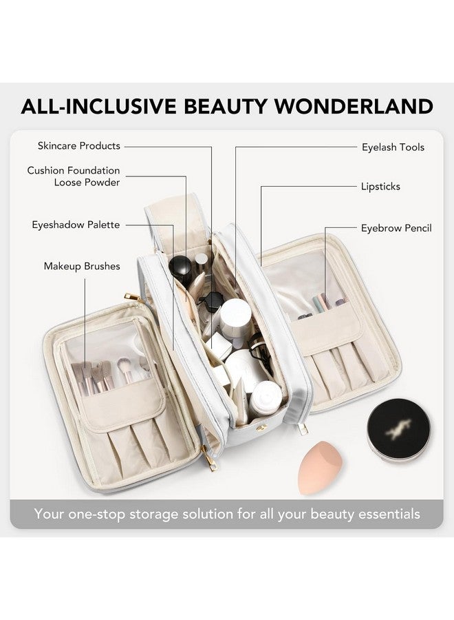 LARYNX Makeup Bag, Large Capacity Travel Cosmetic Bag, Multi-Partition with Handle Makeup Bag, Multifunctional Portable Organizer, Women Waterproof Storage Toiletry Bag (Beige) - Image 4