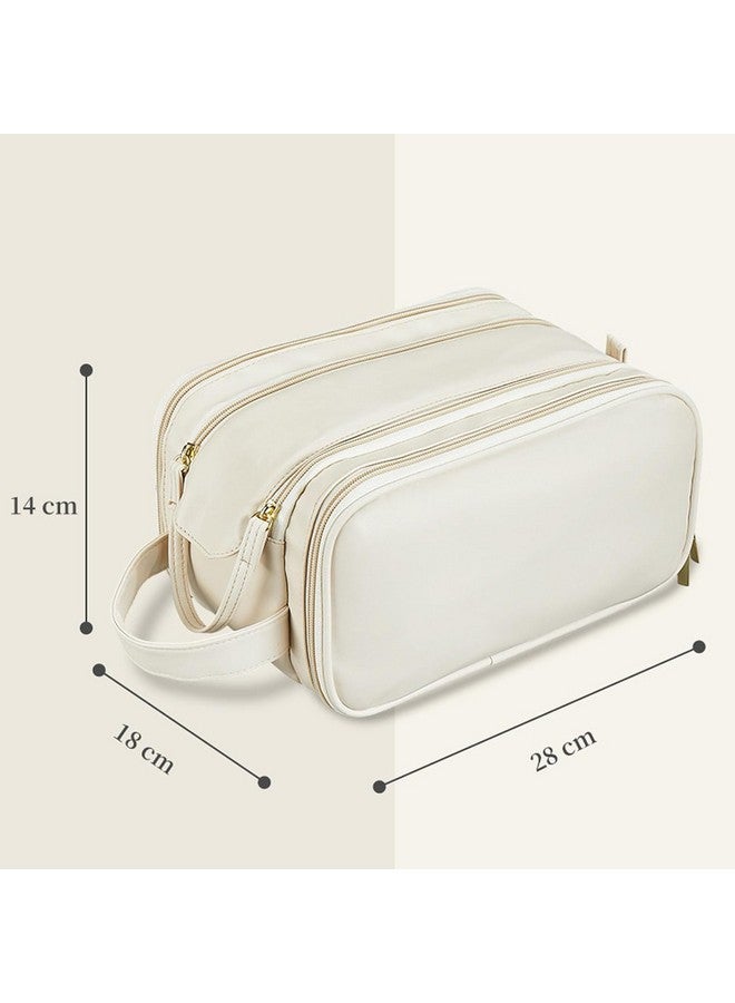LARYNX Makeup Bag, Large Capacity Travel Cosmetic Bag, Multi-Partition with Handle Makeup Bag, Multifunctional Portable Organizer, Women Waterproof Storage Toiletry Bag (Beige) - Image 3