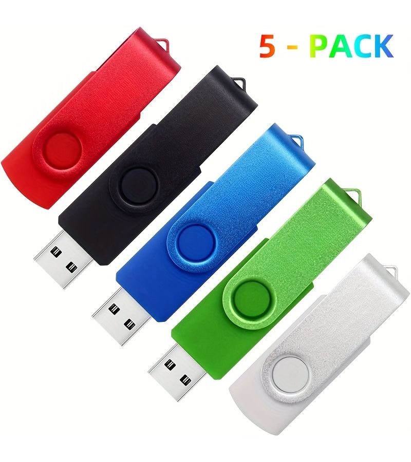 5 قطع 16 جيجابايت ملونة معدنية قابلة للدوران عصا ذاكرة USB فلاش درايف عالي السرعة محمول للتخزين الخارجي مع سلسلة مفاتيح مجانية هدية تجارية - Image 3