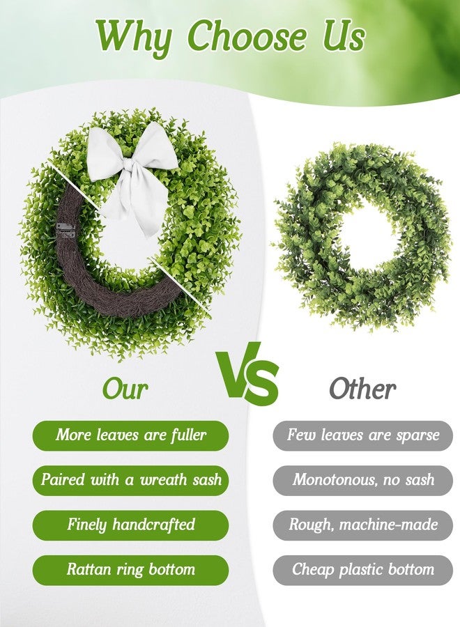 Vlorart 22 Inch Boxwood Wreaths for Front Door, Artificial Spring Wreath with Sash for Porch Window Wall Farmhouse Wedding Home Decorations, Summer Green Wreath for Year Round Indoor & Outdoor - Image 3