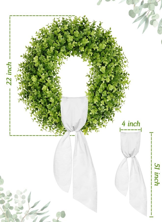 Vlorart 22 Inch Boxwood Wreaths for Front Door, Artificial Spring Wreath with Sash for Porch Window Wall Farmhouse Wedding Home Decorations, Summer Green Wreath for Year Round Indoor & Outdoor - Image 2