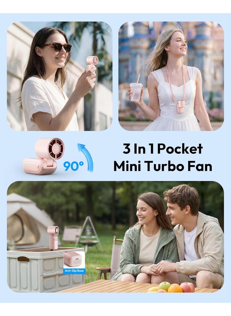 Gaiatop Mini Portable Handheld Fan, 6-Speed Turbo Cooling, Max 15 Hrs Rechargeable Personal Pocket Fan, 3-in-1 Foldable Small Hand Fans for Outdoor Camping Travel Essentials, Gifts for Women Men, Pink - Image 2