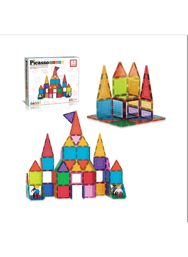 PicassoTiles 63 Pieces Magnetic Bricks Tiles Magnetic Building Blocks for Kids, Magnet Sensory Toys for Boys & Girls Age 3+  - Image 2