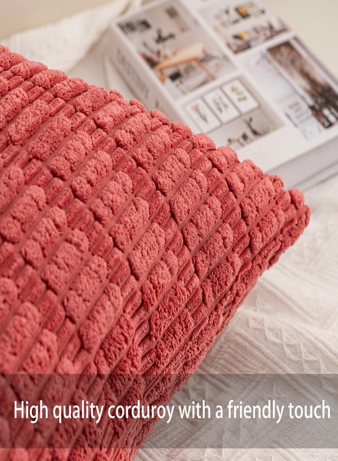 Aegero Pack of 2 Corduroy Decorative Throw Pillow Covers 18x18 InchSoft Boho Striped Pillow Covers Modern Farmhouse Home Decor for Sofa Living Room Couch Bed（Cranberry Red） - Image 2