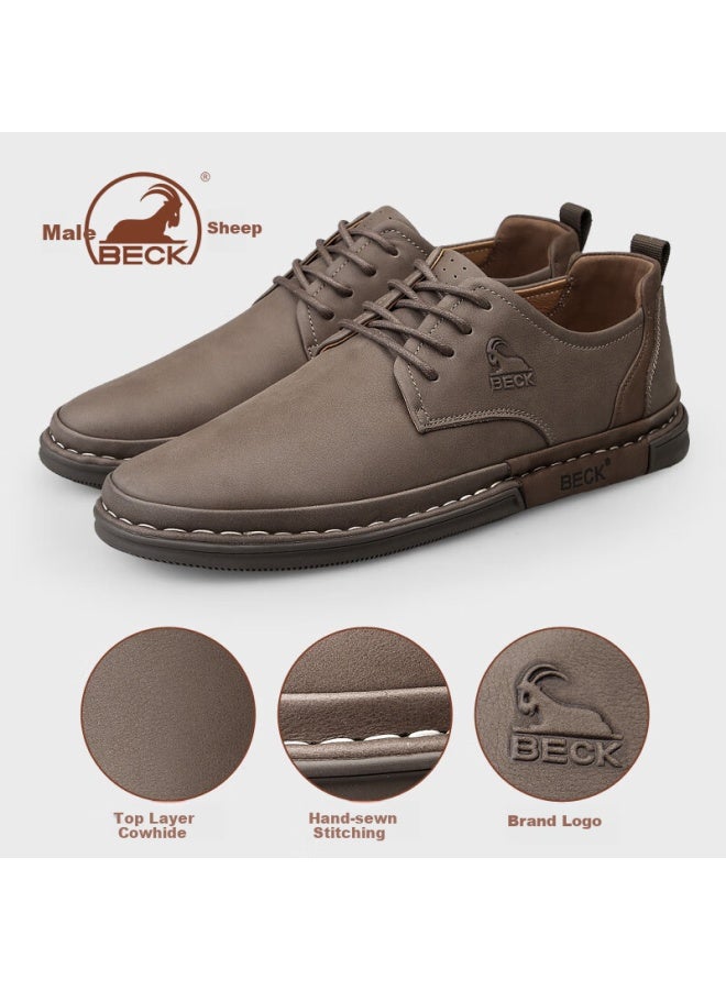 Beck Gongyang Leather Shoes For Men, Genuine Leather, Spring And Summer Formal Business Shoes, British Style Trendy Casual Shoes For Men, Khaki, Size 44 - Image 1