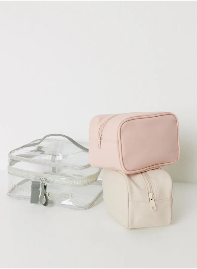 women'secret Pack of 2 small pink and beige toiletry bags