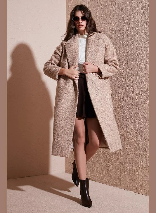 ليلا معطف كشمير طويل بياقة أحادية وأزرار من ليلى مقاس كبير للنساء