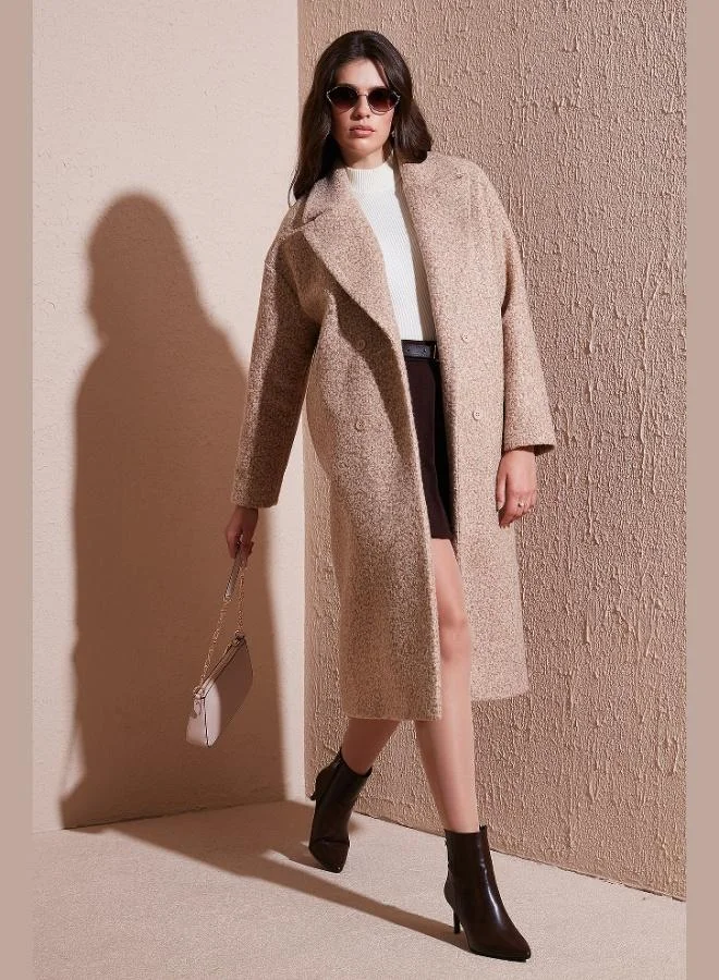 ليلا معطف كشمير طويل بياقة أحادية وأزرار من ليلى مقاس كبير للنساء