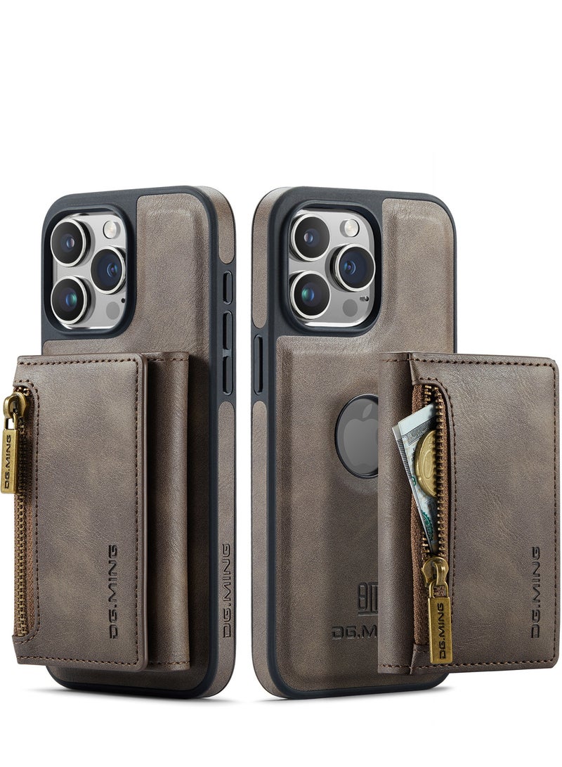 Dg Ming 2 in 1 Clutch Wallet for Iphone 13 Pro, Vintage Slim Leather Case Magnetic Detachable Tri-Fold Wallet, Leather Case with Card Holder Pocket Slim Case  - Image 1