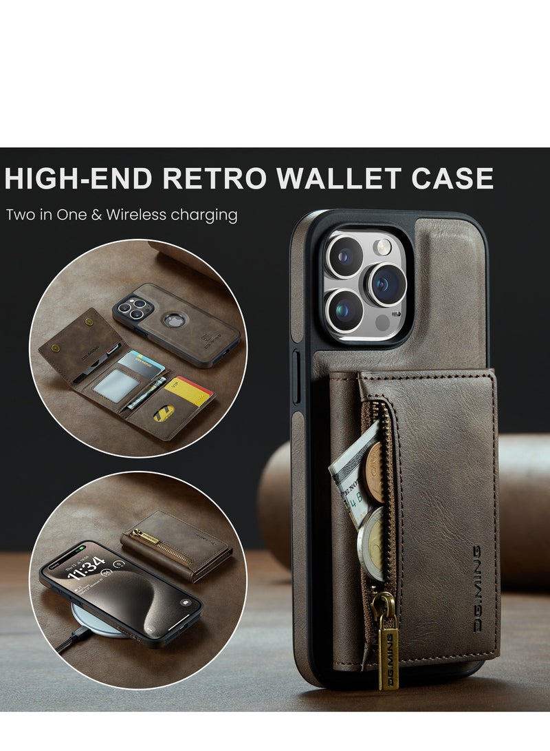 Dg Ming 2 in 1 Clutch Wallet for Iphone 13 Pro, Vintage Slim Leather Case Magnetic Detachable Tri-Fold Wallet, Leather Case with Card Holder Pocket Slim Case  - Image 4