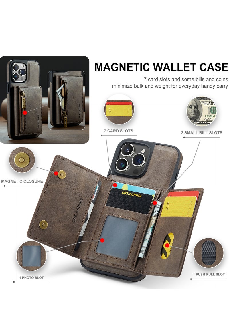 Dg Ming 2 in 1 Clutch Wallet for Iphone 13 Pro, Vintage Slim Leather Case Magnetic Detachable Tri-Fold Wallet, Leather Case with Card Holder Pocket Slim Case  - Image 5