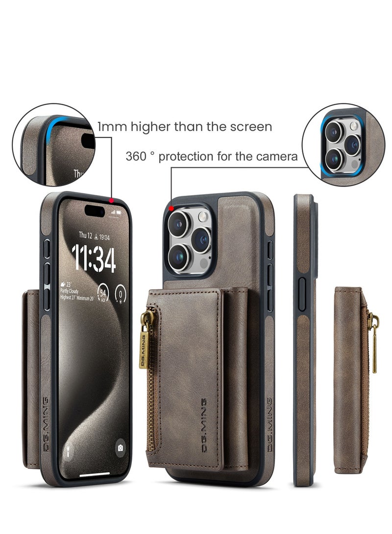 Dg Ming 2 in 1 Clutch Wallet for Iphone 13 Pro, Vintage Slim Leather Case Magnetic Detachable Tri-Fold Wallet, Leather Case with Card Holder Pocket Slim Case  - Image 3