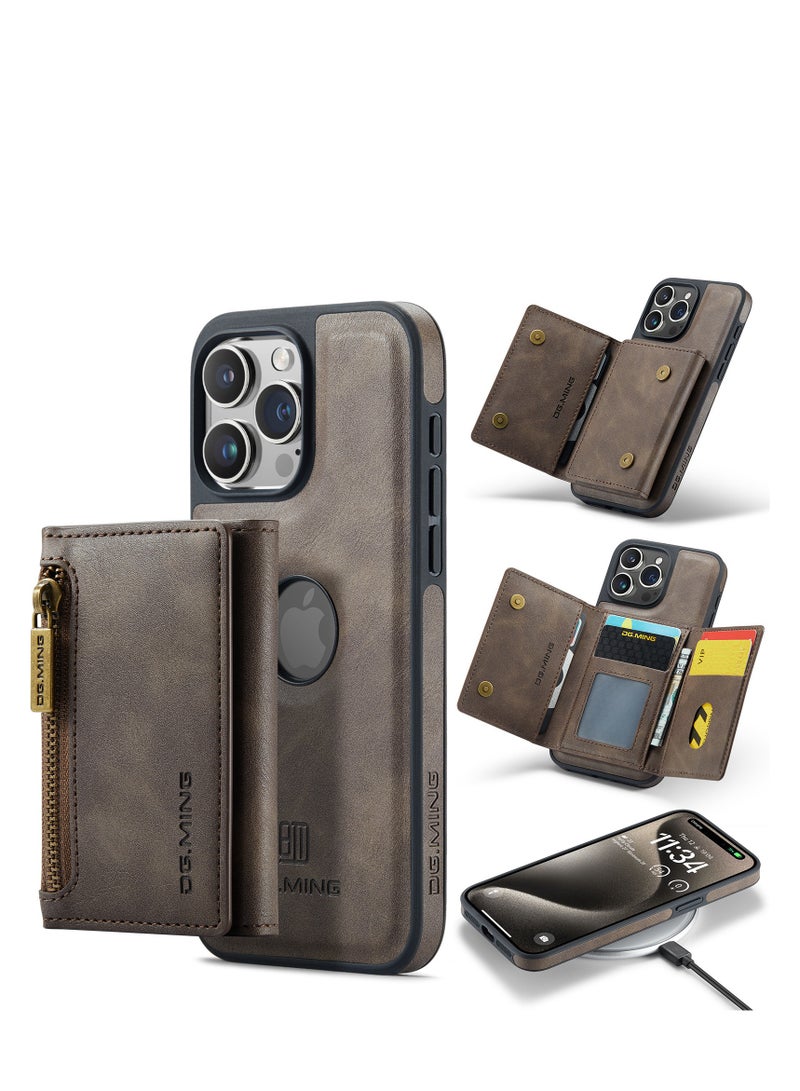 Dg Ming 2 in 1 Clutch Wallet for Iphone 13 Pro, Vintage Slim Leather Case Magnetic Detachable Tri-Fold Wallet, Leather Case with Card Holder Pocket Slim Case  - Image 2