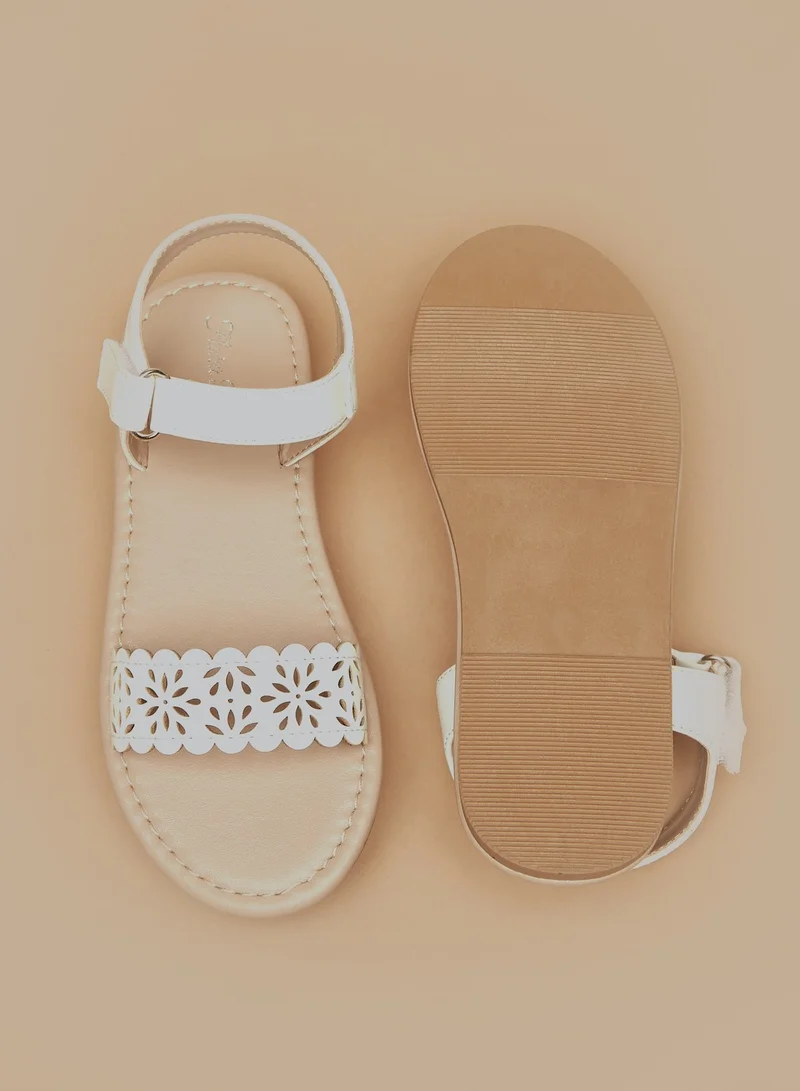 Flora Bella By Shoexpress Girls Cutwork Detail Sandals with Hook and Loop Closure