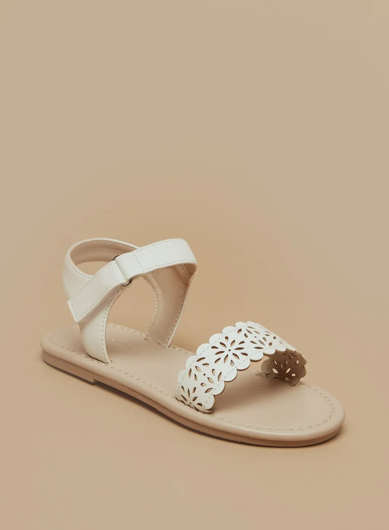 Flora Bella By Shoexpress Girls Cutwork Detail Sandals with Hook and Loop Closure