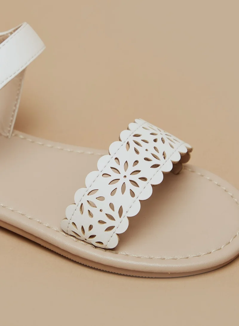 Flora Bella By Shoexpress Girls Cutwork Detail Sandals with Hook and Loop Closure