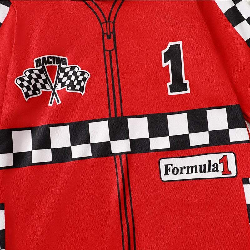 Happidoo Baby Boy 1st Birthday Outfit One Year Old Birthday Clothes Boy Race Car Driver Hooded Romper (Red,12-18 Months) - Image 4