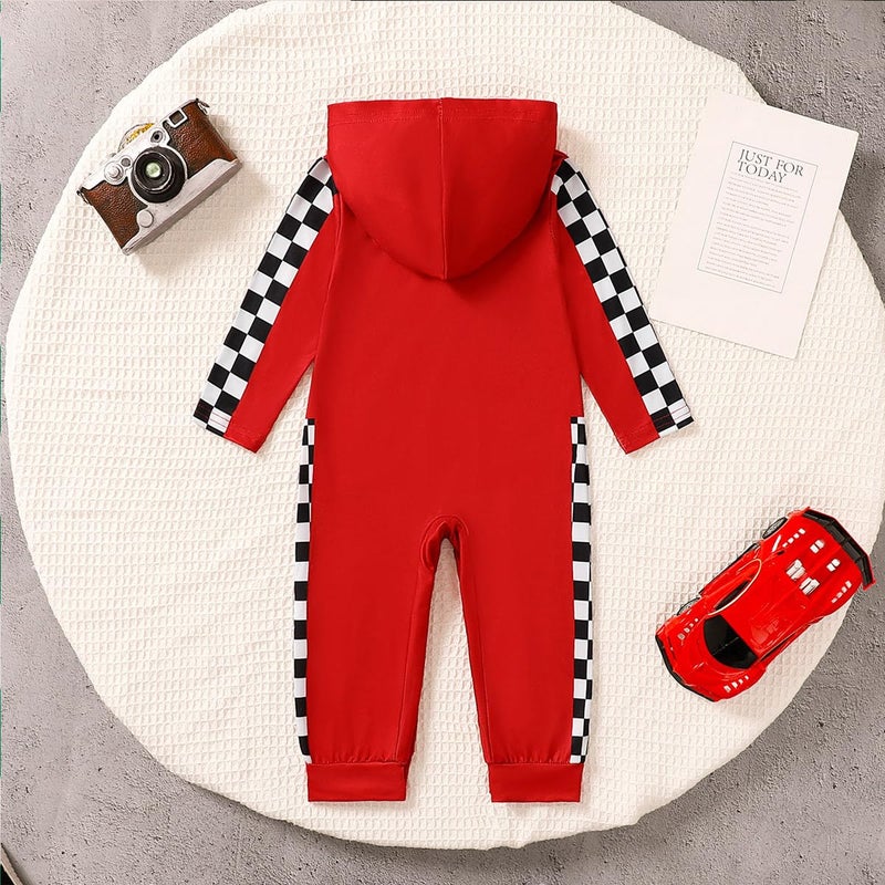 Happidoo Baby Boy 1st Birthday Outfit One Year Old Birthday Clothes Boy Race Car Driver Hooded Romper (Red,12-18 Months) - Image 3