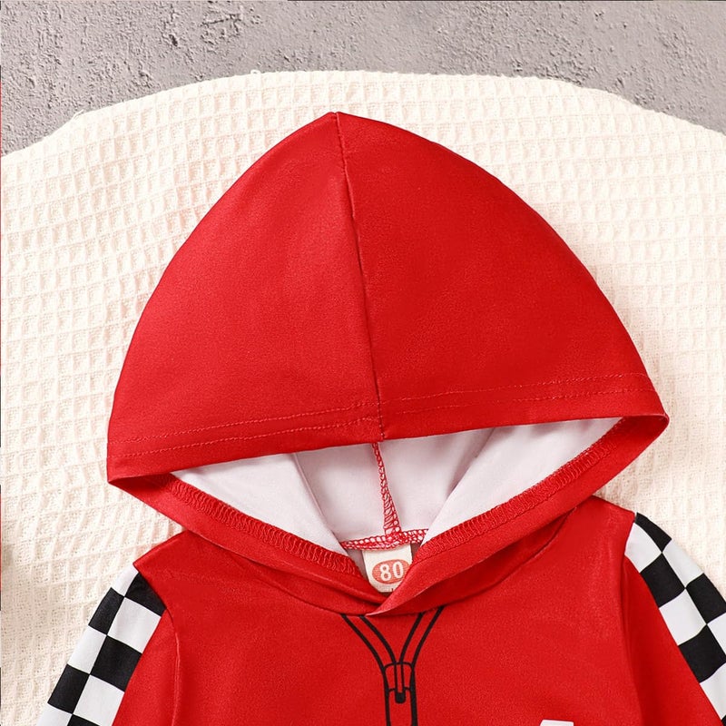 Happidoo Baby Boy 1st Birthday Outfit One Year Old Birthday Clothes Boy Race Car Driver Hooded Romper (Red,12-18 Months) - Image 5
