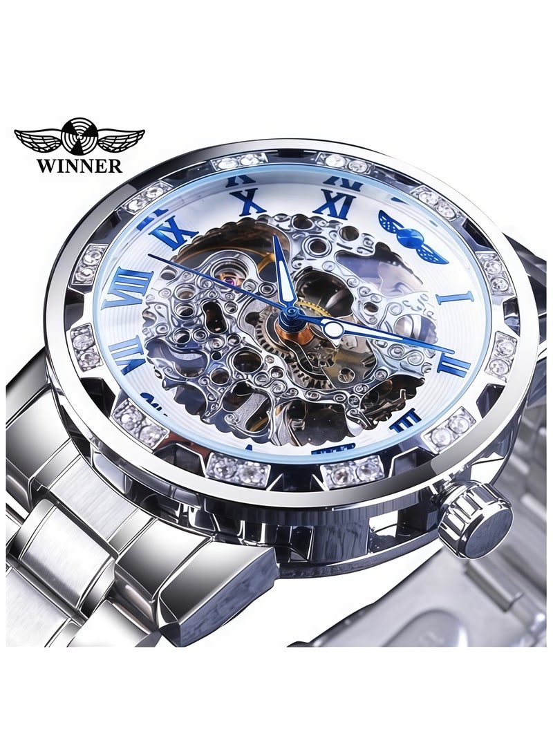 وينر ساعة رجالية أنيقة وعملية بهيكل عظمي يدوي مرصع بأحجار الراين