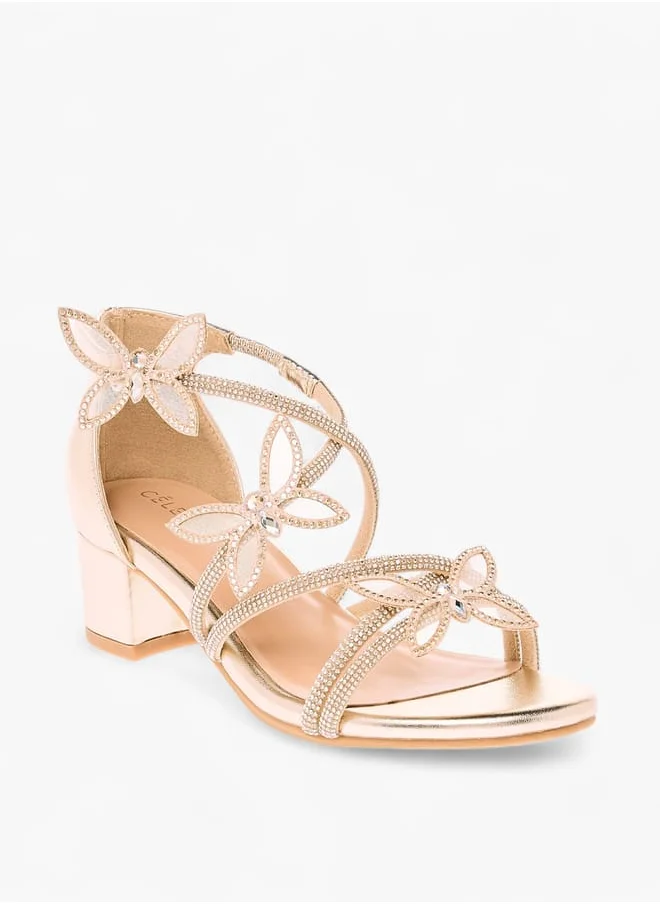 سيليست Girl's Butterfly Embellished Sandals with Hook and Loop Closure