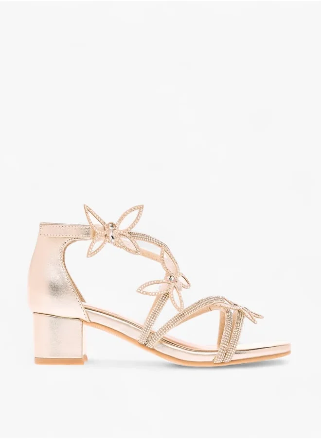 سيليست Girl's Butterfly Embellished Sandals with Hook and Loop Closure