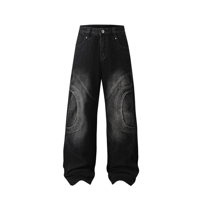 OTTB Mens | New American Retro High Street Fashion Brand Jeans Mens Wide Leg Pants Casual Straight All-match Pants Black 
