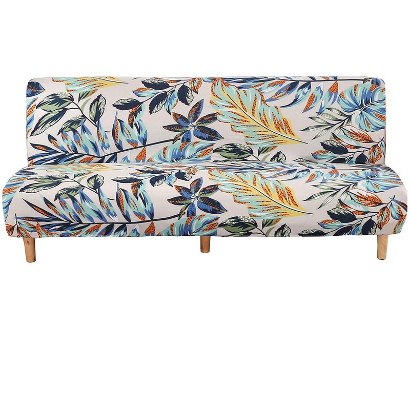 WOMACO Printed Futon Cover Stretch Sofa Bed Slipcovers Full Twin Queen Size Armless Couch Loveseat Protector Covers with Elastic Bottom for Living Room Bedroom Furniture (Rain Leaves, 63"-75") - Image 1