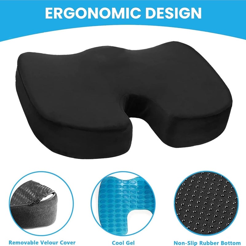 الكبريت وسادة مقعد جل تبريد وسادة عظم العصعص لكرسي المكتب للنساء والرجال لتخفيف آلام عرق النسا وعظم الذنب ودعم السيارة والكرسي المتحرك والطائرة (أسود) - Image 5