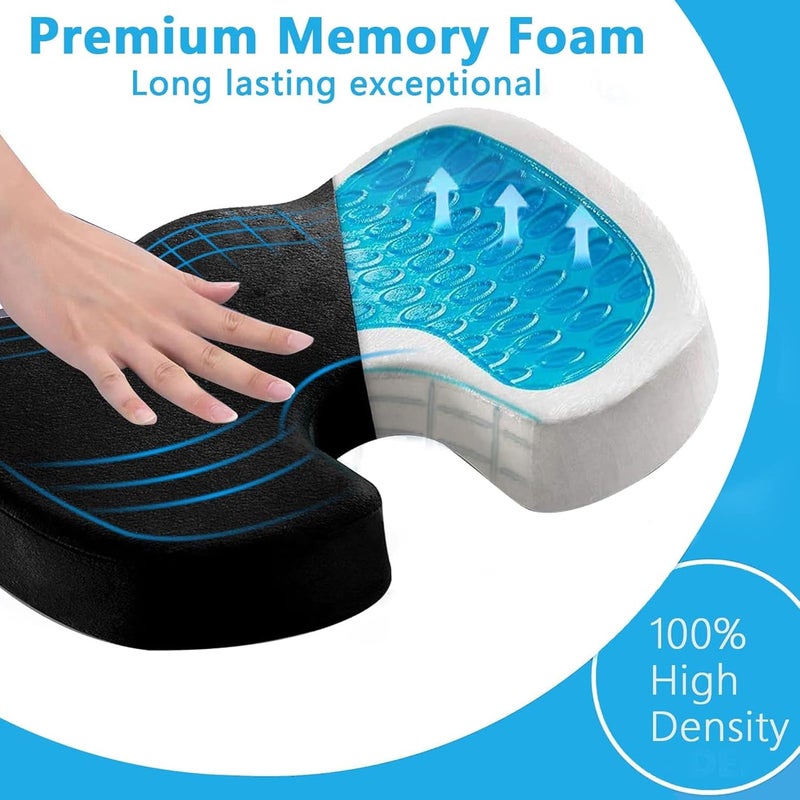 الكبريت وسادة مقعد جل تبريد وسادة عظم العصعص لكرسي المكتب للنساء والرجال لتخفيف آلام عرق النسا وعظم الذنب ودعم السيارة والكرسي المتحرك والطائرة (أسود) - Image 4