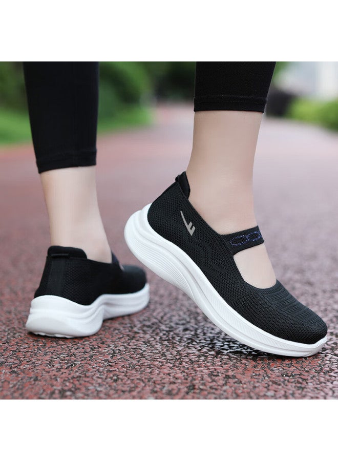 Pull Back Huili Mom Shoes, Walking Shoes, Comfortable Sports Shoes For Middle-aged And Elderly Women, Non-slip Soft Sole, Traditional Beijing Cloth Shoes For The Elderly, 1505 Black, Size 38 - Image 2