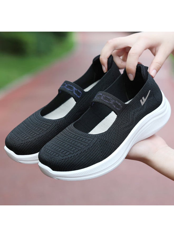 Pull Back Huili Mom Shoes, Walking Shoes, Comfortable Sports Shoes For Middle-aged And Elderly Women, Non-slip Soft Sole, Traditional Beijing Cloth Shoes For The Elderly, 1505 Black, Size 38 - Image 1