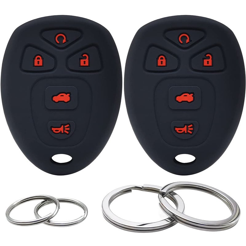 GFDesign 2Pcs Silicone 5 Buttons Key Fob Cover Remote Case Protector Skin Compatible with Chevrolet Cobalt Malibu Suburban Tahoe Traverse GMC Acadia Yukon Buick Enclave Lacrosse Cadillac Escalade SRX